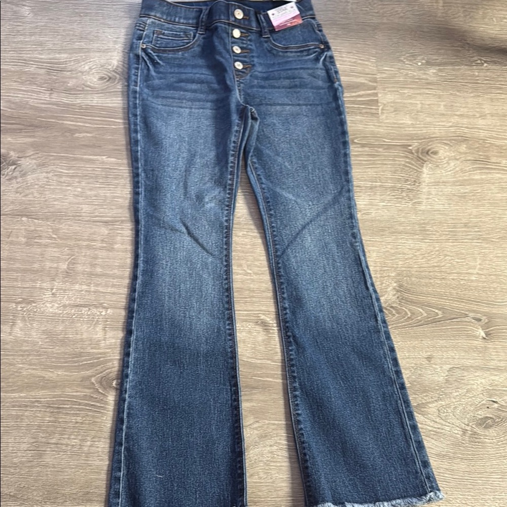 Vanilla Star Blue Flare Jeans with Distressed Hem